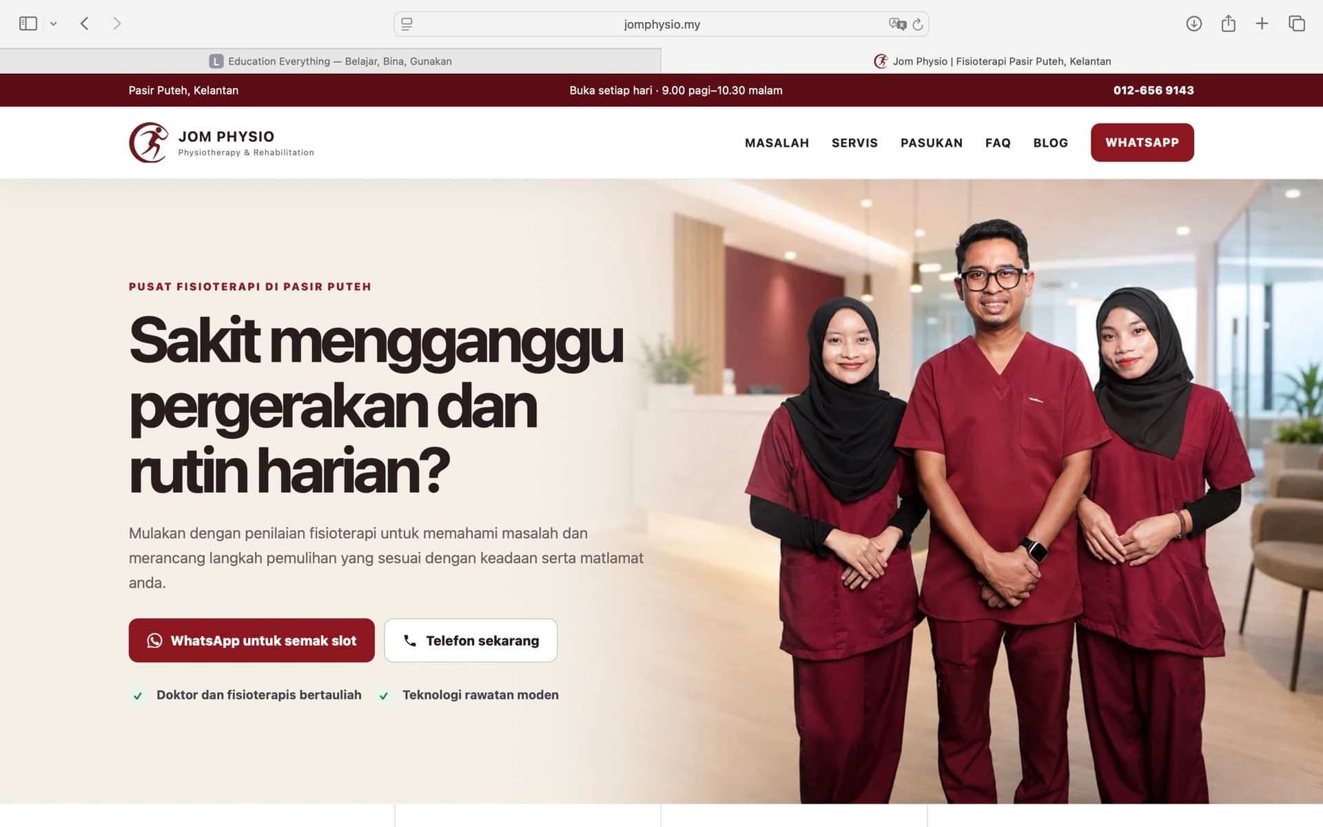 Website servis yang telah dibina sebagai aset digital