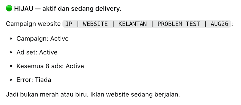 Ringkasan pemantauan kempen website oleh Codex