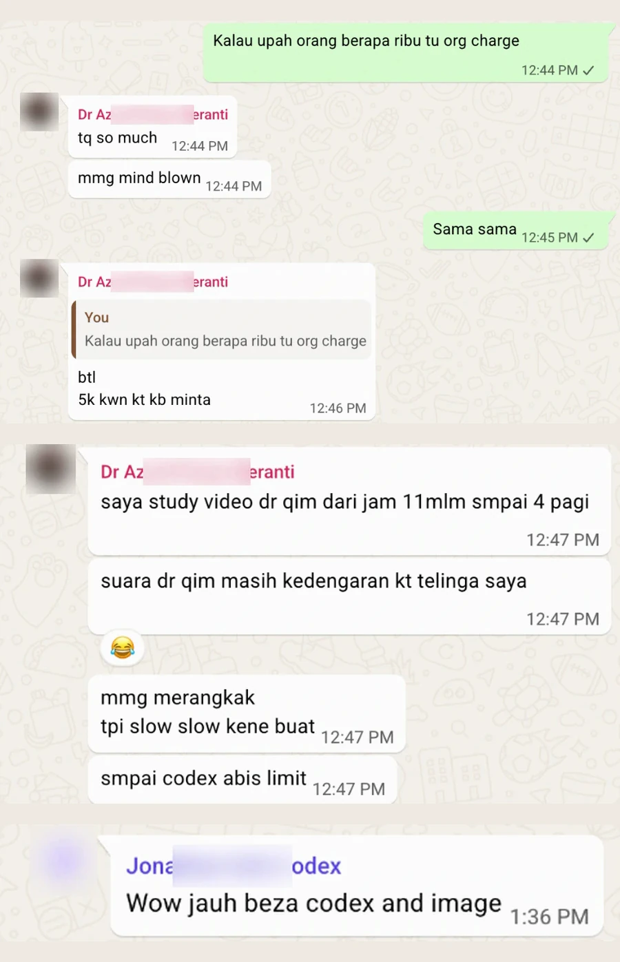 Screenshot sebenar testimoni WhatsApp: doktor & pemilik klinik
