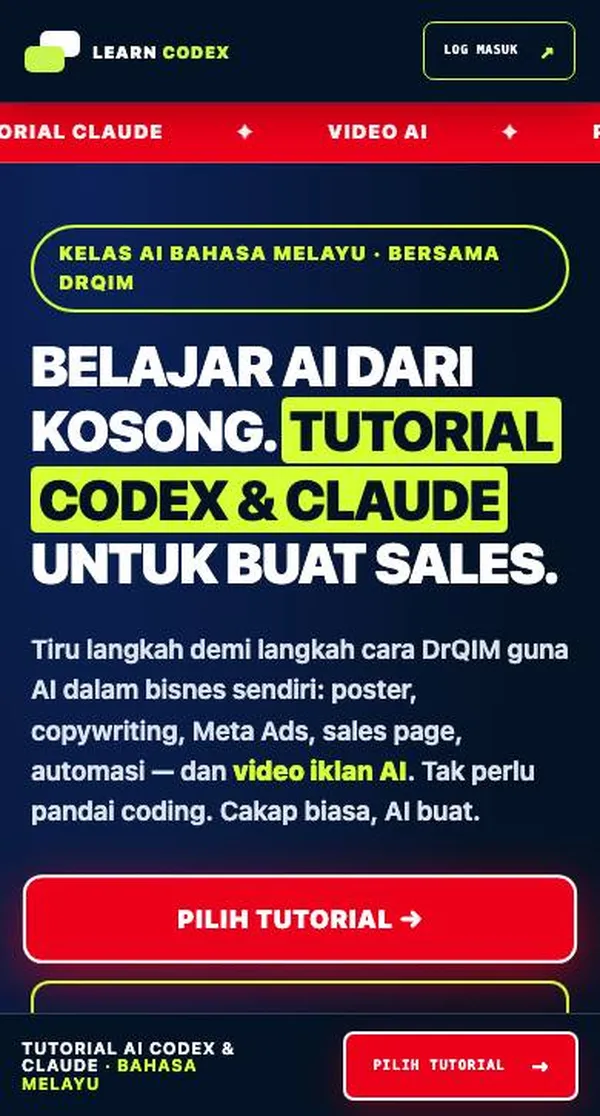 Paparan telefon website kelas online