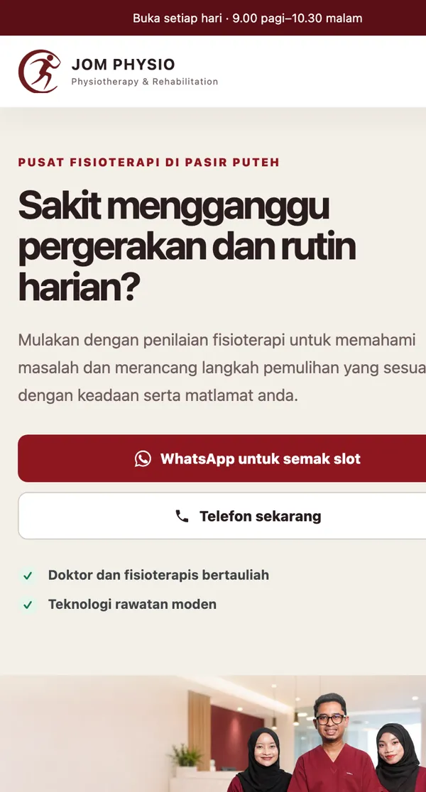 Paparan telefon contoh website fisioterapi